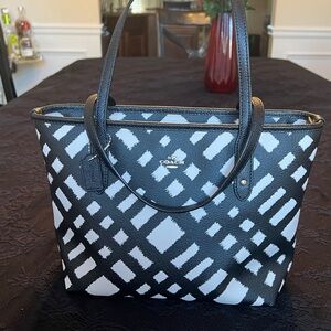 Coach Black and Cream Geometric Tote Bag